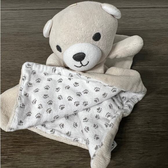 Modern Moments Cream Teddy Bear Lovey with Paw Print Underlay - Picture 2 of 6